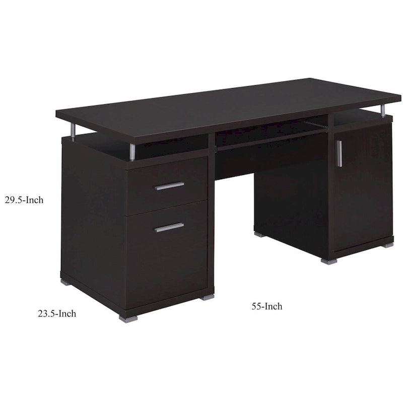 Luxurious Computer Desk with 2 Drawers and Cabinet, Brown