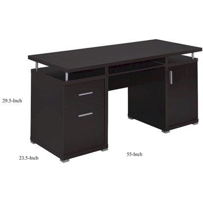 Luxurious Computer Desk with 2 Drawers and Cabinet, Brown