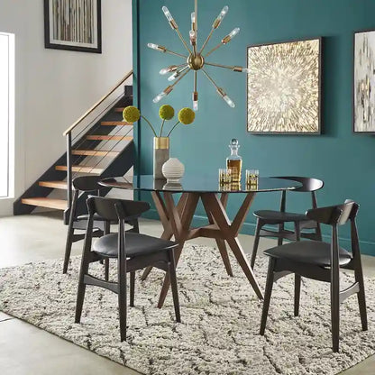 Sheeba Round Mid-Century Modern Walnut Base Dining Table by iNSPIRE Q Modern