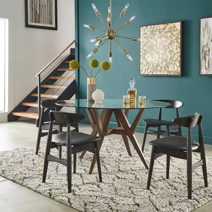 Sheeba Round Mid-Century Modern Walnut Base Dining Table by iNSPIRE Q Modern