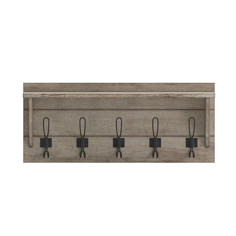 Wall Mounted Storage Rack with Upper Shelf and Storage Hooks