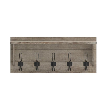 Wall Mounted Storage Rack with Upper Shelf and Storage Hooks