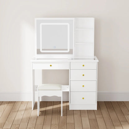 Glass Top Vanity Set with Sliding Mirror and LED Lights Dressing Table - 39.4W