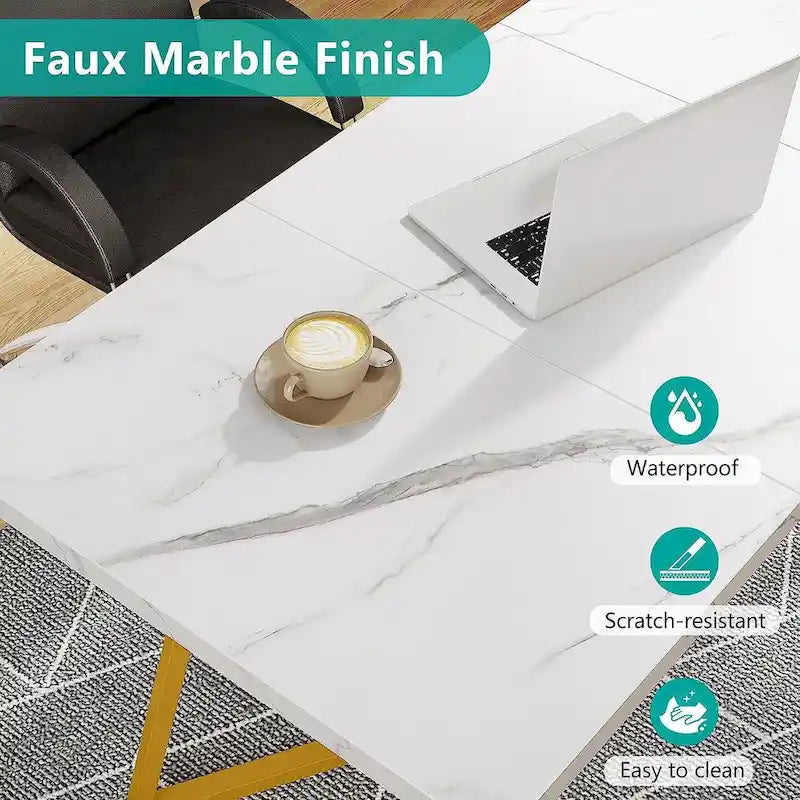 Modern Dining Table, White Faux Marble Small Kitchen Table for Family