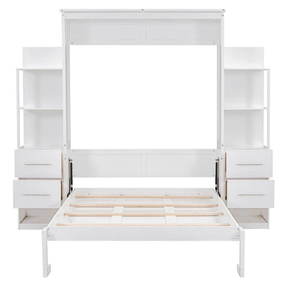 Murphy Bed Wall Bed with Shelves, Drawers and LED Lights