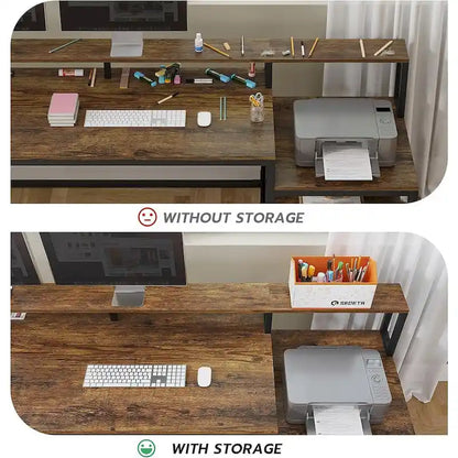 L Shape Gaming Computer Desk with File Drawer Printer Storage Shelves