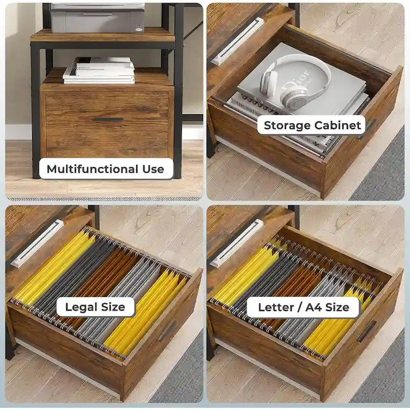 L Shape Gaming Computer Desk with File Drawer Printer Storage Shelves