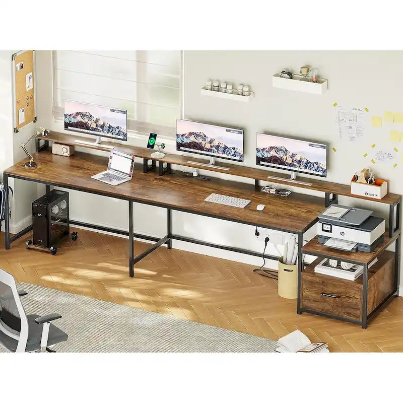 L Shape Gaming Computer Desk with File Drawer Printer Storage Shelves
