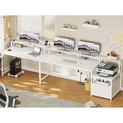 L Shape Gaming Computer Desk with File Drawer Printer Storage Shelves