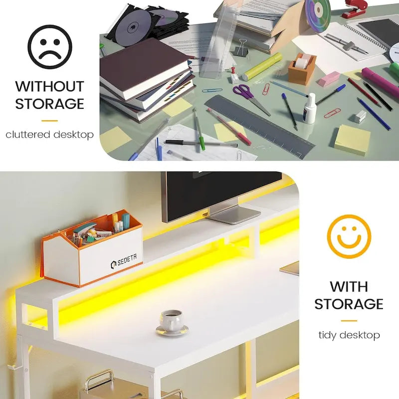 L Shape Gaming Computer Desk with File Drawer Printer Storage Shelves