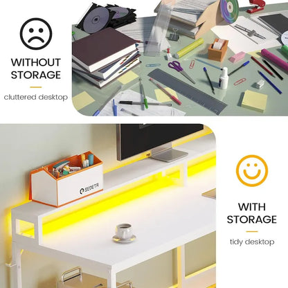 L Shape Gaming Computer Desk with File Drawer Printer Storage Shelves