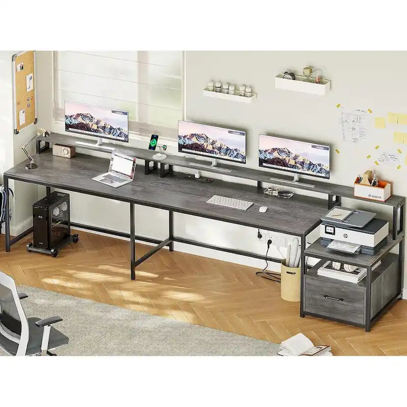 L Shape Gaming Computer Desk with File Drawer Printer Storage Shelves