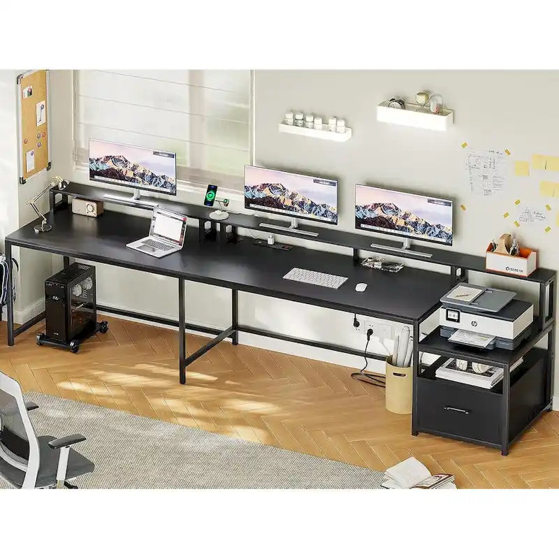 L Shape Gaming Computer Desk with File Drawer Printer Storage Shelves