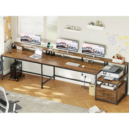 L Shape Gaming Computer Desk with File Drawer Printer Storage Shelves