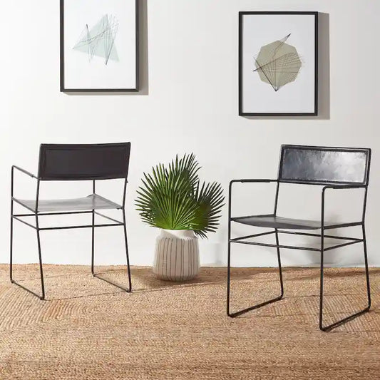 SAFAVIEH Bernardine Leather Dining Chair (Set of 2) - 21.7 W x 19.7 L x 31.9 H - 22Wx20Dx32H