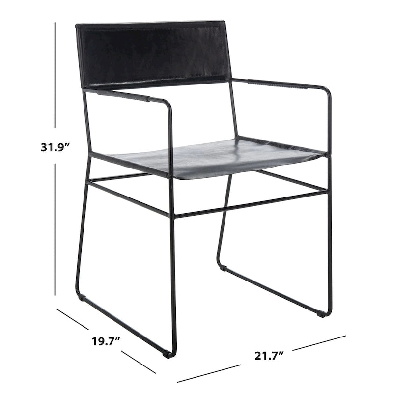 SAFAVIEH Bernardine Leather Dining Chair (Set of 2) - 21.7 W x 19.7 L x 31.9 H - 22Wx20Dx32H