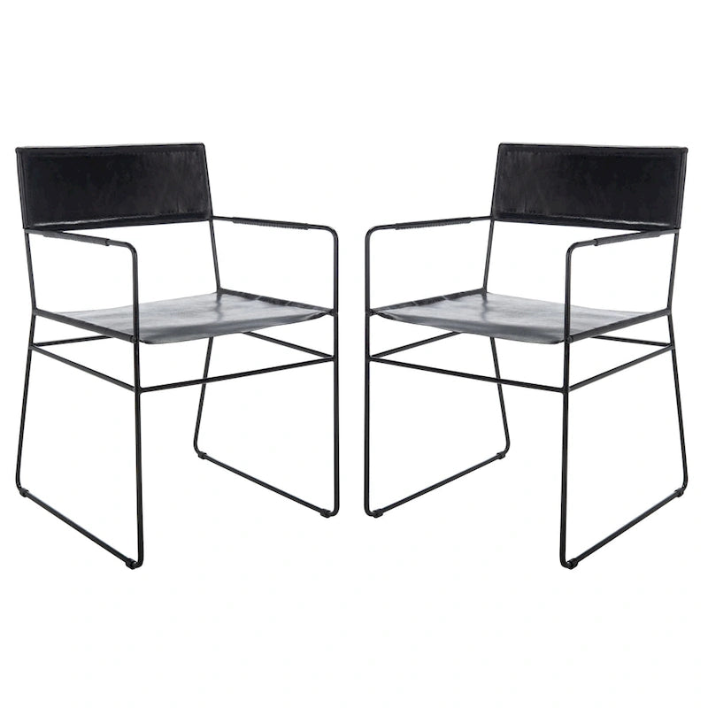 SAFAVIEH Bernardine Leather Dining Chair (Set of 2) - 21.7 W x 19.7 L x 31.9 H - 22Wx20Dx32H
