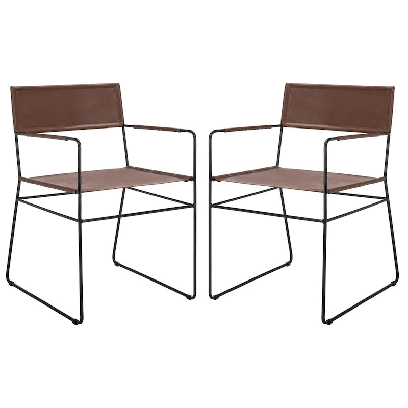 SAFAVIEH Bernardine Leather Dining Chair (Set of 2) - 21.7 W x 19.7 L x 31.9 H - 22Wx20Dx32H