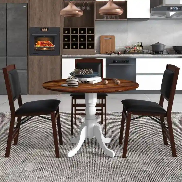Wooden Dining Table with Round Tabletop and Curved Trestle Legs - 39.37 x 39.37 x 28.74