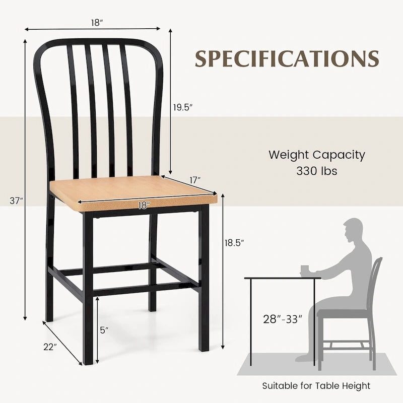 Armless Spindle Back Dining Chair Set of 2 with Ergonomic Seat-Black - 22 x 18 x 37