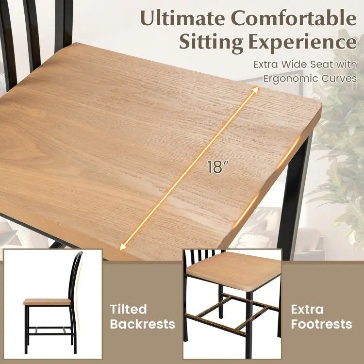 Armless Spindle Back Dining Chair Set of 2 with Ergonomic Seat-Black - 22 x 18 x 37