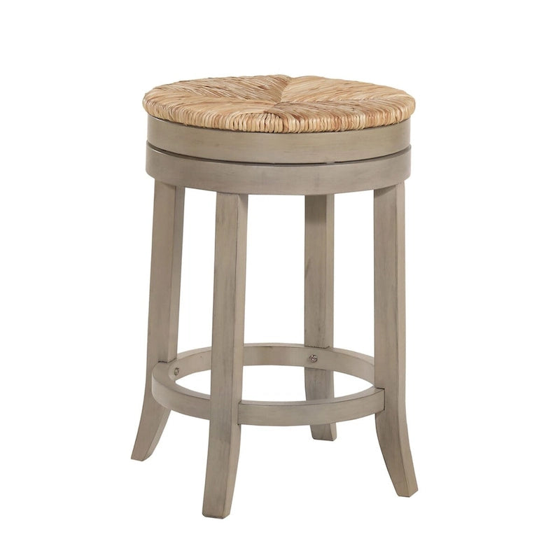24 Gray and Beige Counter Stool with Swivel Rush Seat
