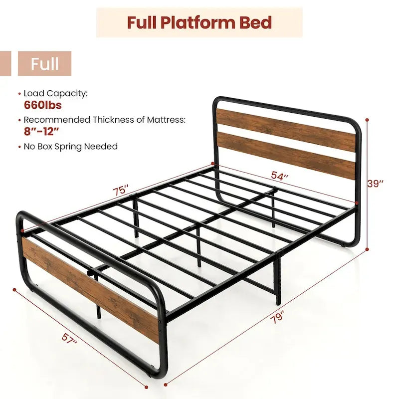 Costway Metal Bed Frame Arc Platform Headboard Footboard Mattress - Black