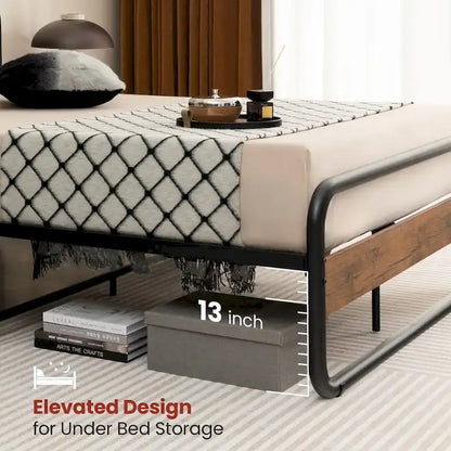 Costway Metal Bed Frame Arc Platform Headboard Footboard Mattress - Black