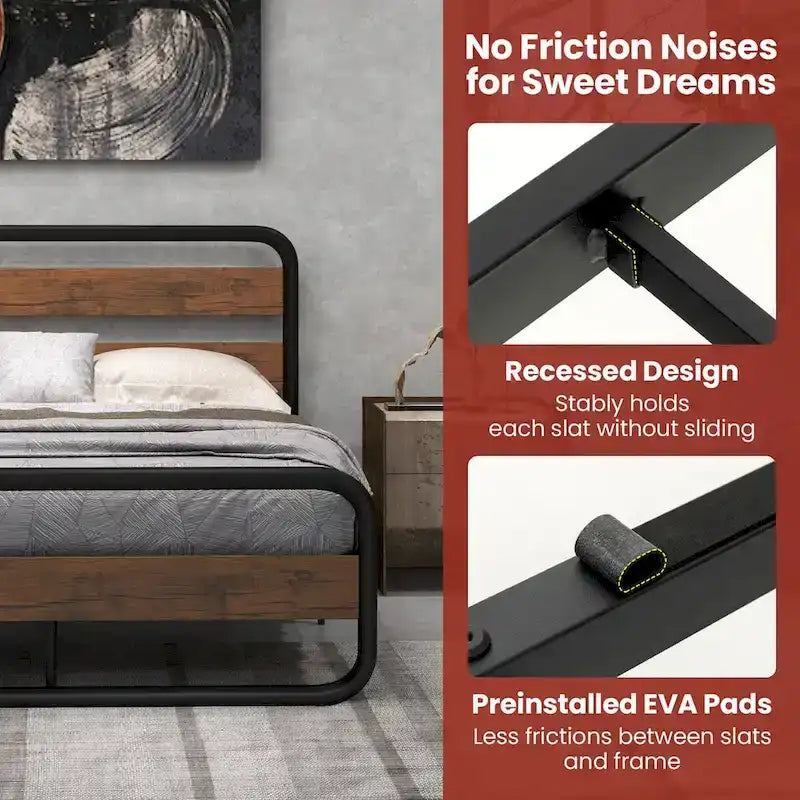 Costway Metal Bed Frame Arc Platform Headboard Footboard Mattress - Black