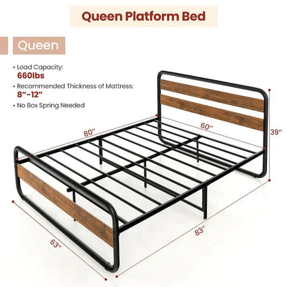 Costway Metal Bed Frame Arc Platform Headboard Footboard Mattress - Black