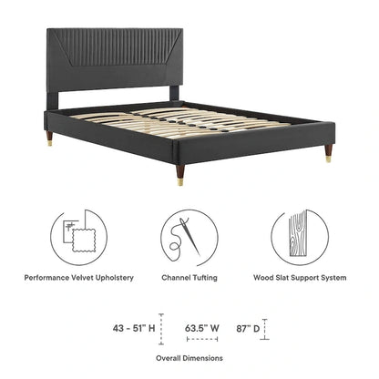 Yasmine Channel Tufted Performance Velvet King Platform Bed