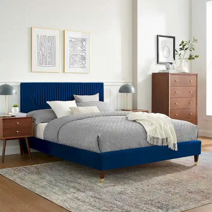 Yasmine Channel Tufted Performance Velvet King Platform Bed