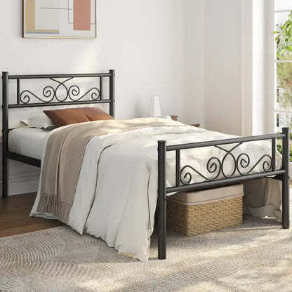 Yaheetech Graceful Scroll Metal-Framed Bed Iron Twin Bed Foundation
