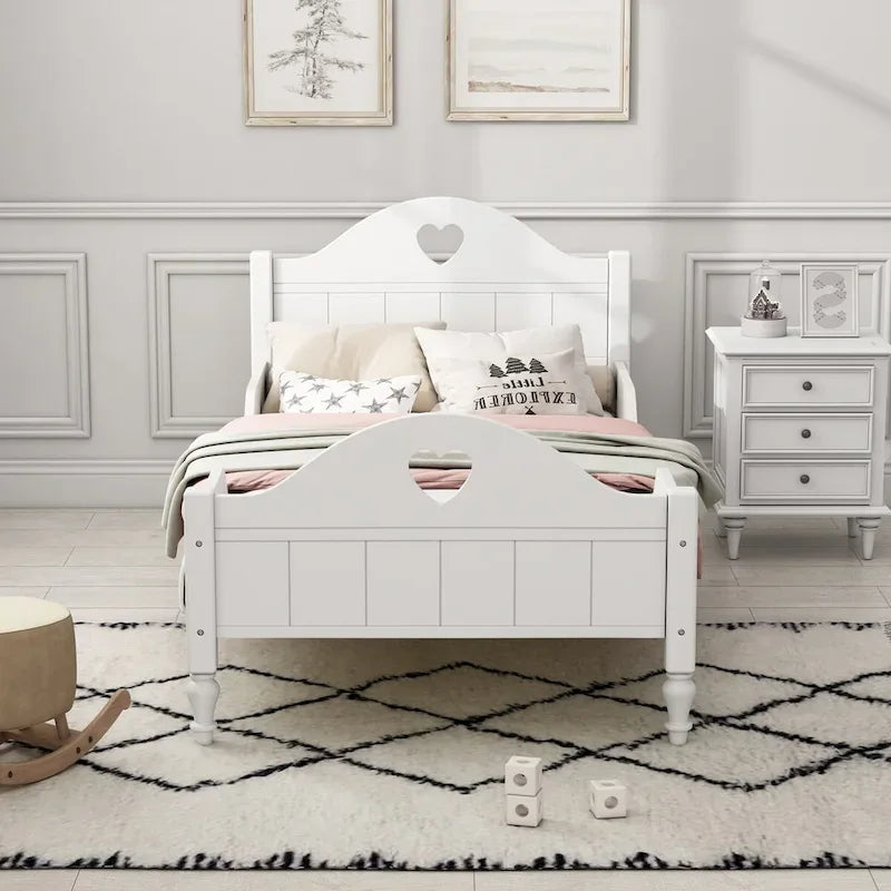 Macaron Twin Size Toddler Bed with Side Safety Rails and Headboard and Footboard,Light Pink