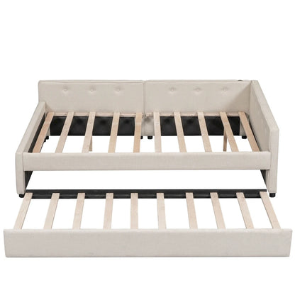 Full Upholstered Platform Bed with USB and Trundle