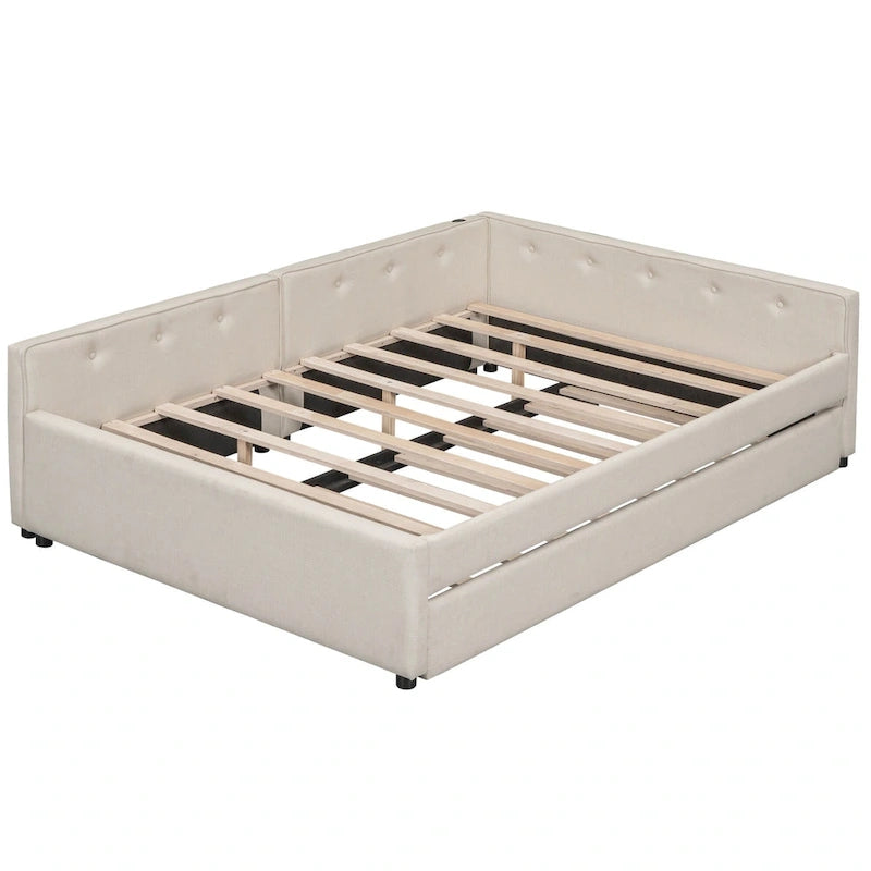 Full Upholstered Platform Bed with USB and Trundle