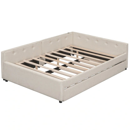 Full Upholstered Platform Bed with USB and Trundle