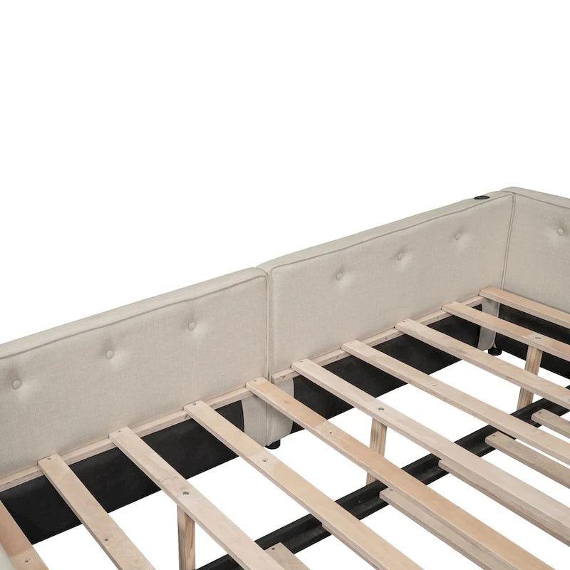 Full Upholstered Platform Bed with USB and Trundle
