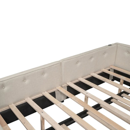 Full Upholstered Platform Bed with USB and Trundle