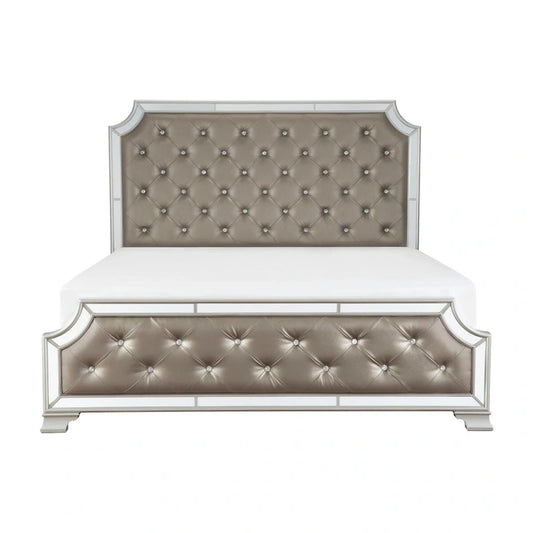 Gerald Silver Gray Faux Leather Upholstered Tufted Bed