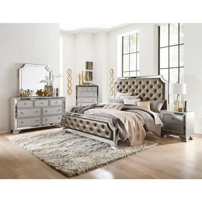 Gerald Silver Gray Faux Leather Upholstered Tufted Bed