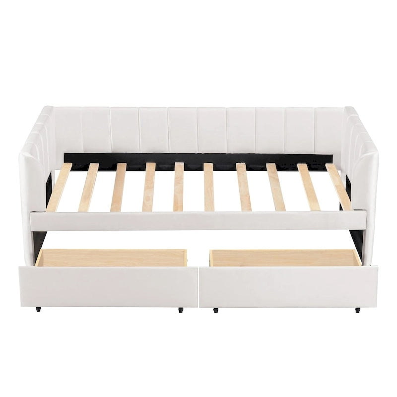 Twin Size Upholstered Daybed with Ergonomic Design Backrest and 2 Drawers
