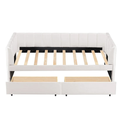 Twin Size Upholstered Daybed with Ergonomic Design Backrest and 2 Drawers