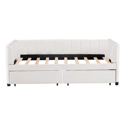 Twin Size Upholstered Daybed with Ergonomic Design Backrest and 2 Drawers