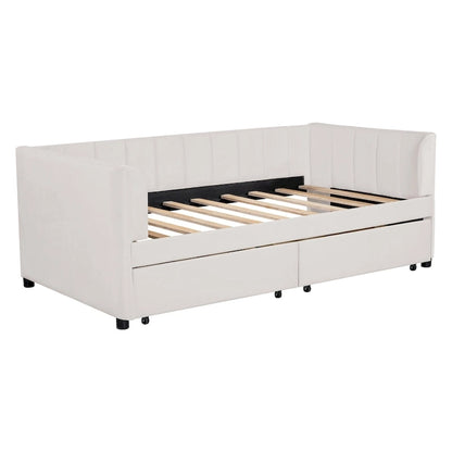 Twin Size Upholstered Daybed with Ergonomic Design Backrest and 2 Drawers