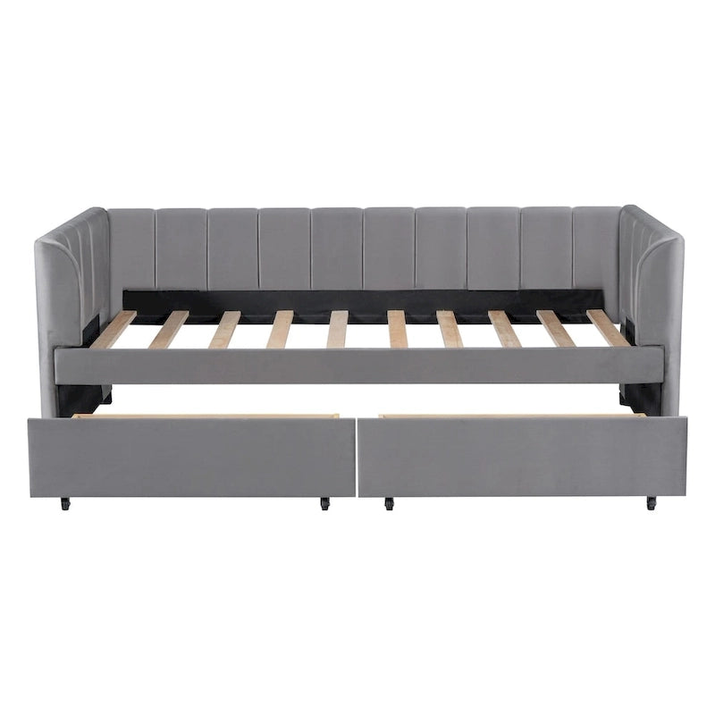 Twin Size Upholstered Daybed with Ergonomic Design Backrest and 2 Drawers