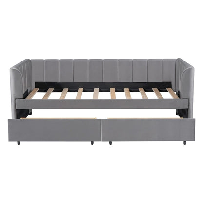Twin Size Upholstered Daybed with Ergonomic Design Backrest and 2 Drawers
