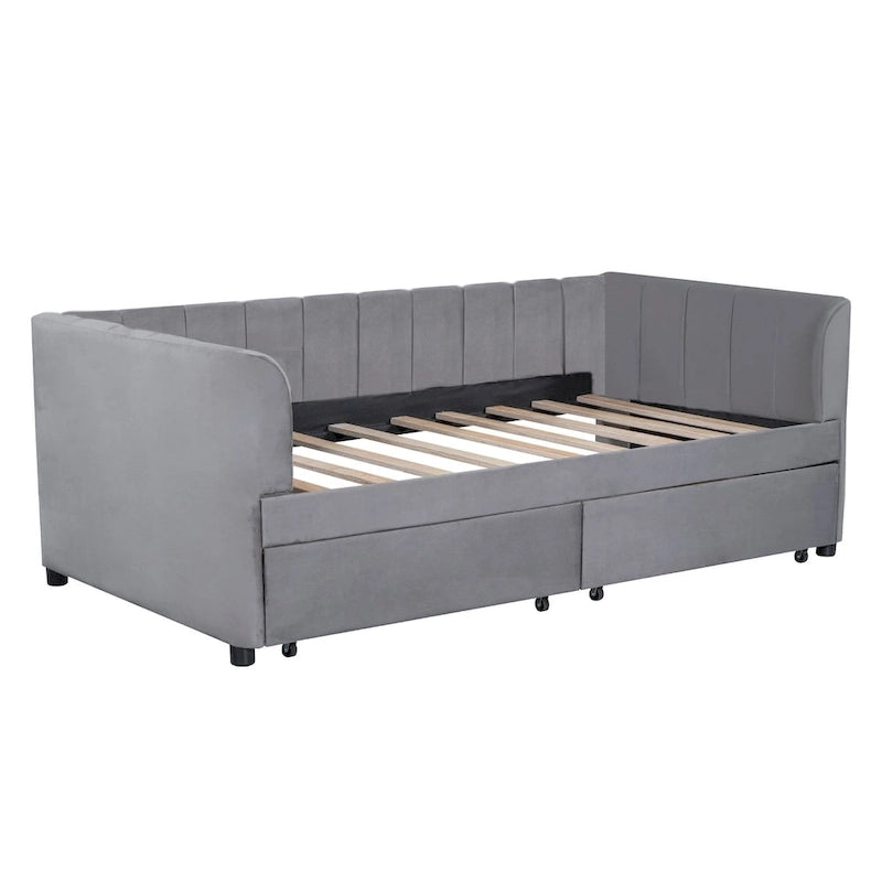 Twin Size Upholstered Daybed with Ergonomic Design Backrest and 2 Drawers