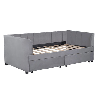 Twin Size Upholstered Daybed with Ergonomic Design Backrest and 2 Drawers