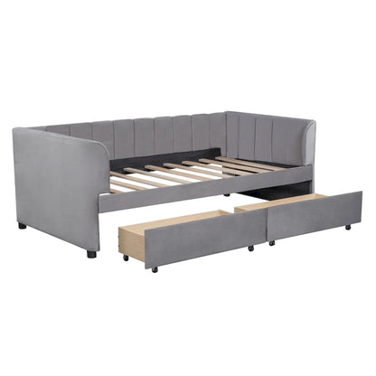 Twin Size Upholstered Daybed with Ergonomic Design Backrest and 2 Drawers